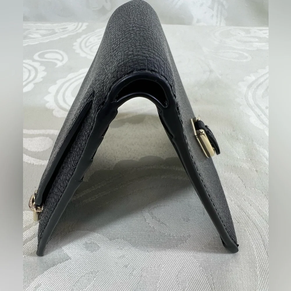 1017: Furla Black Pebbled Leather Compact Bifold Wallet